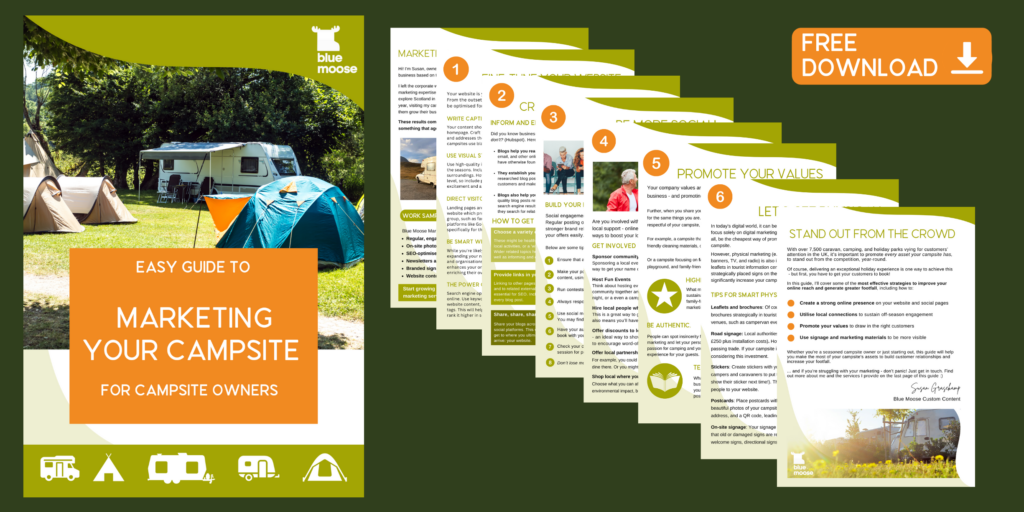 Image of a free campsite marketing guide from Blue Moose