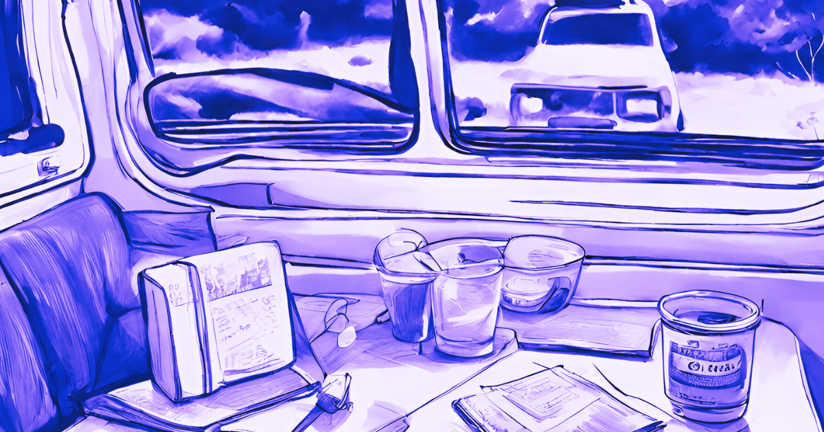 campervan table with papers, books and glasses on it